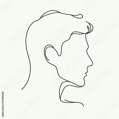Minimalist continuous line drawing of male face in profile view