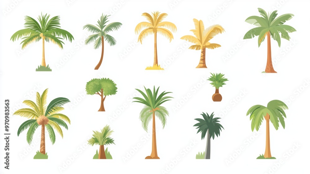 Obraz premium Vector illustration of coconut tree with leaf closeup view