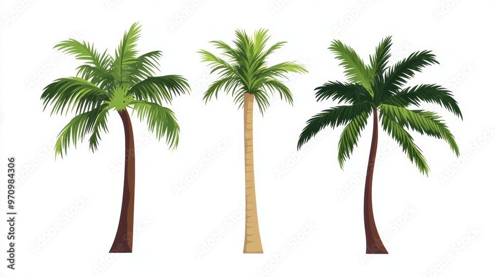 Obraz premium Vector illustration of coconut tree with leaf closeup view