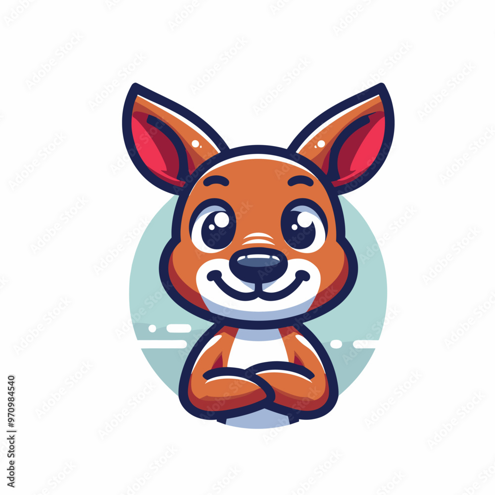 Cute cartoon kangaroo mascot with folded arms in vector art style Cute cartoon kangaroo mascot with folded arms in vector art style