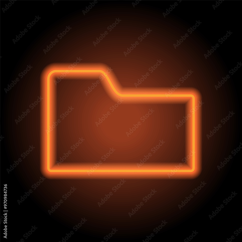 Documents folder simple icon. Flat design. Orange neon on black background Documents folder simple icon. Flat design. Orange neon on black background