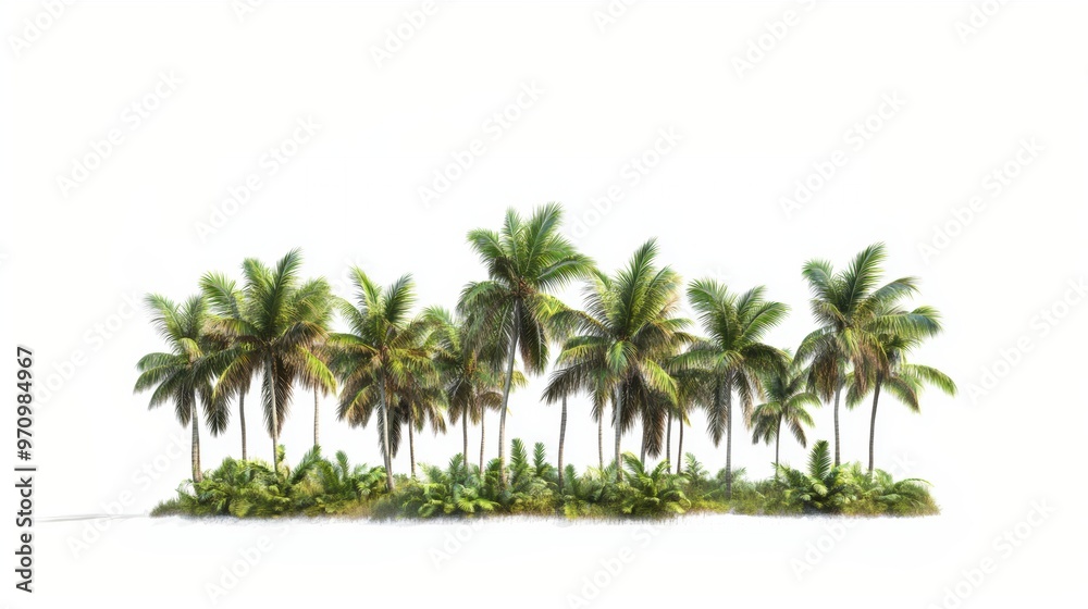 Vector illustration of coconut tree with leaf closeup view