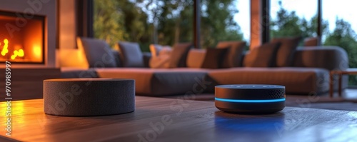 A smart home hub managing everything from lighting to security, with touch controls and voice-activated commands photo