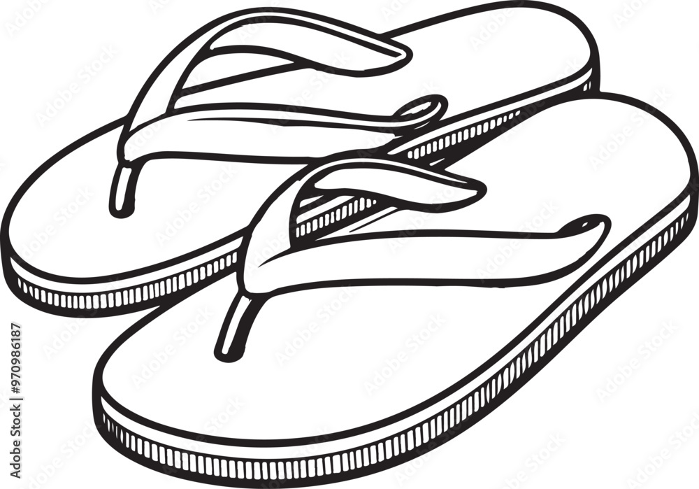A flip-flop sandal lineart illustration A flip-flop sandal lineart illustration