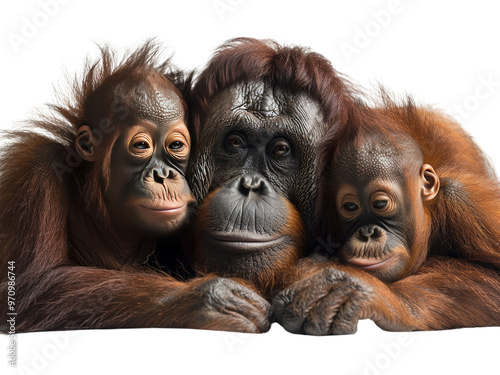 Realistic Orangutan Family image on transparent background. Ai generated.