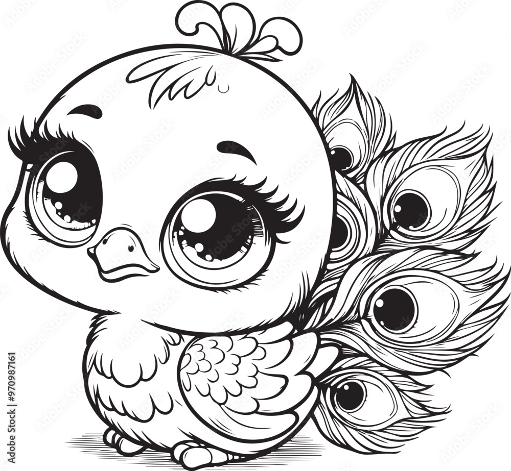 Fototapeta premium A peacock lineart coloring book illustration for kids