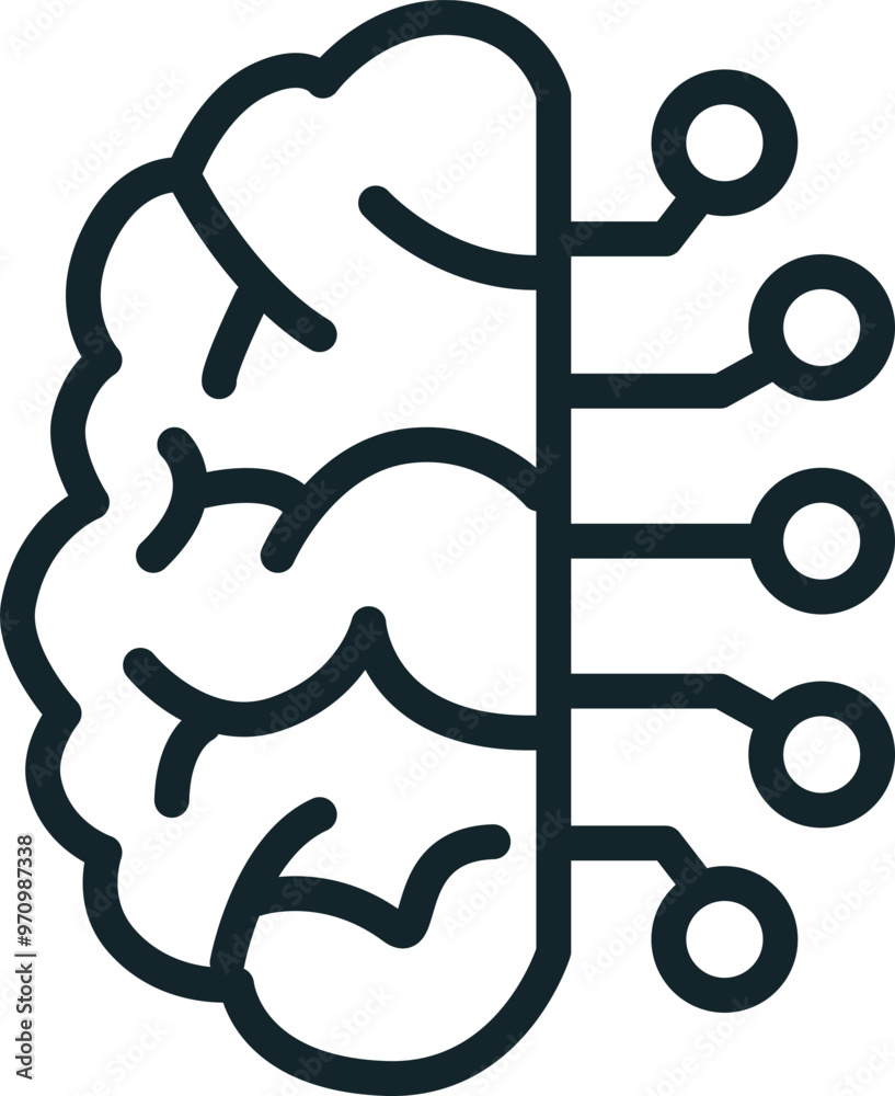 Artificial intelligence concept icon showing brain connected to circuit board Artificial intelligence concept icon showing brain connected to circuit board