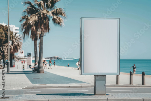 PNG outdoor beachside billboard mockup, transparent design photo