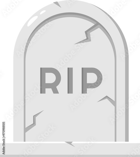 Halloween holiday cartoon tomb emoji with rip inscription. Isolated vector horror grave stone sets a chilling spooky atmosphere. Cemetery memorial, cracked gravestone, mausoleum, ancient tombstone