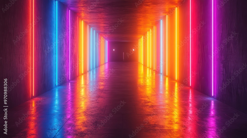 Neon Lights in a Concrete Corridor Neon Lights in a Concrete Corridor