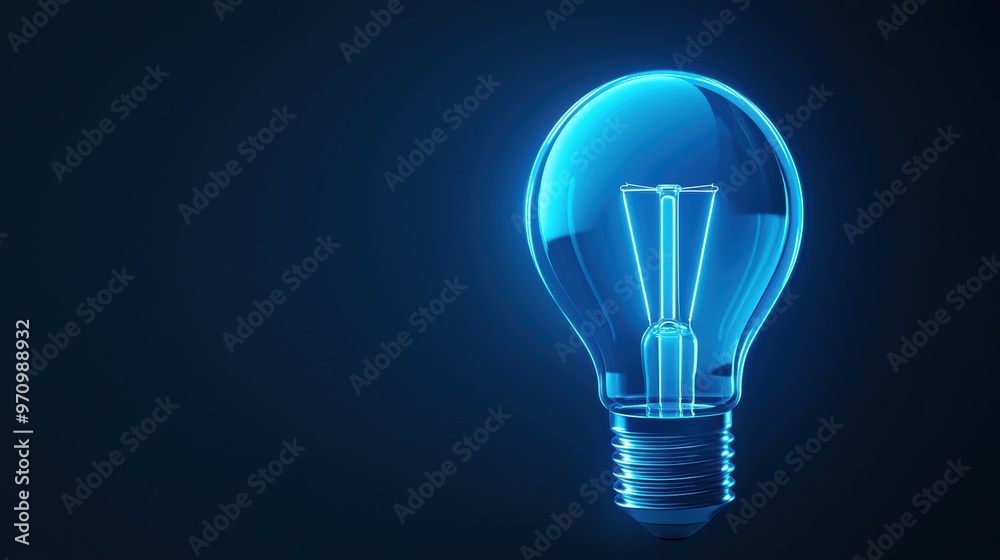 Glowing Blue Light Bulb on Dark Background Symbolizing Innovation and Bright Ideas in Technology and Energy Glowing Blue Light Bulb on Dark Background Symbolizing Innovation and Bright Ideas in Technology and Energy