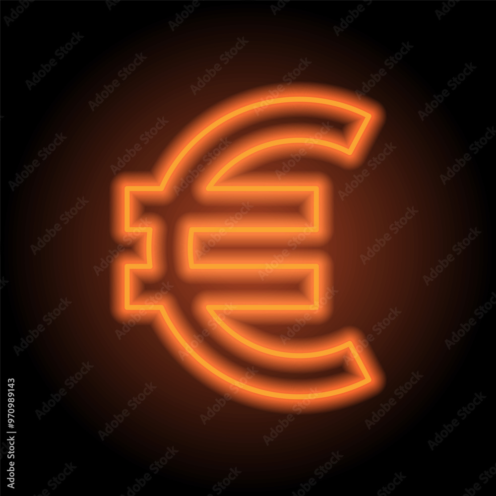 Euro money simple icon. Flat design. Orange neon on black background Euro money simple icon. Flat design. Orange neon on black background