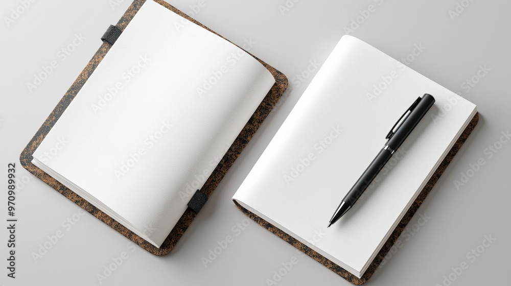 3d rendering of open and closed notebooks with pen - creative mockup for stationery design 3d rendering of open and closed notebooks with pen - creative mockup for stationery design