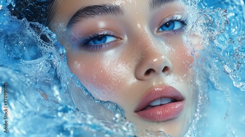 2000s pastel blue makeup campaign - fresh spring beauty concept