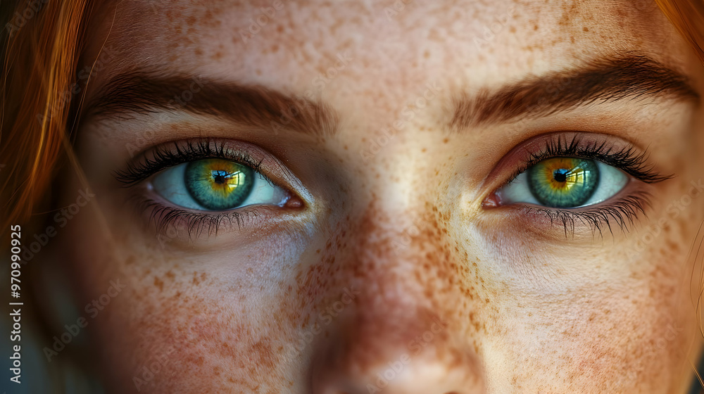 Close-Up of Green Eyes with Freckles - Beautiful Eyes and Freckles