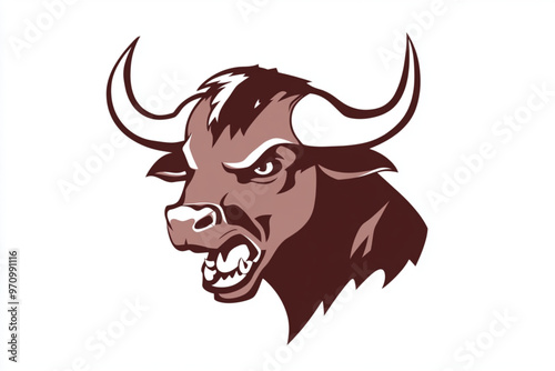 Vector stylized logo of raging bull , isolated on white background