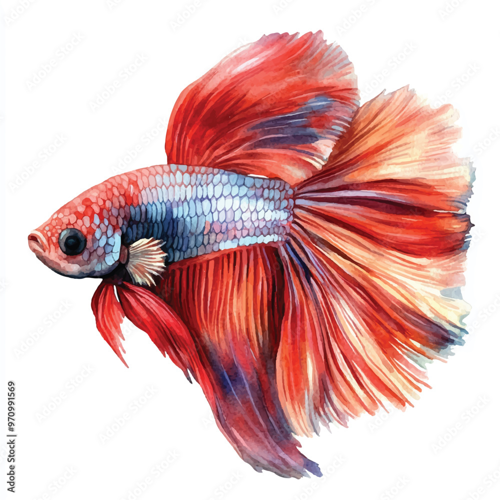 Fototapeta premium cute Betta Fish watercolor clipart illustration isolated