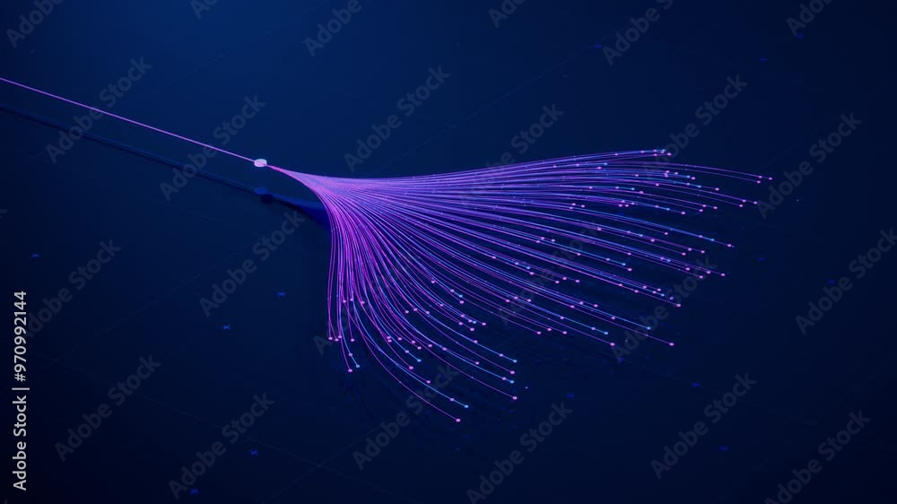 3D Isometric Animation of Colorful Branching Neural Network on Dark Background. Visualization of Complex Algorithms, Chatbot, Artificial Intelligence, Machine Learning and Large Language Models 