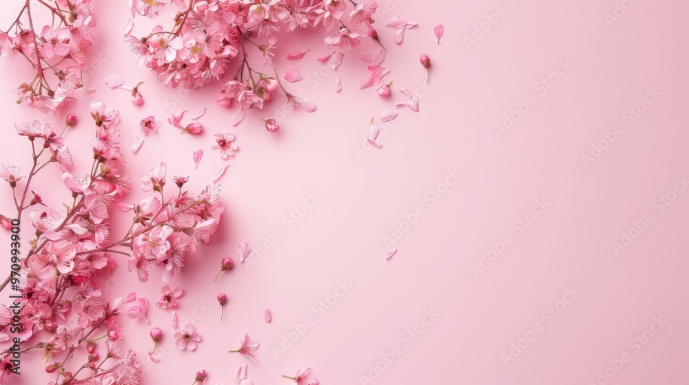 Beautiful cherry blossom sakura flower on pink background with copy space. Beautiful cherry blossom sakura flower on pink background with copy space.