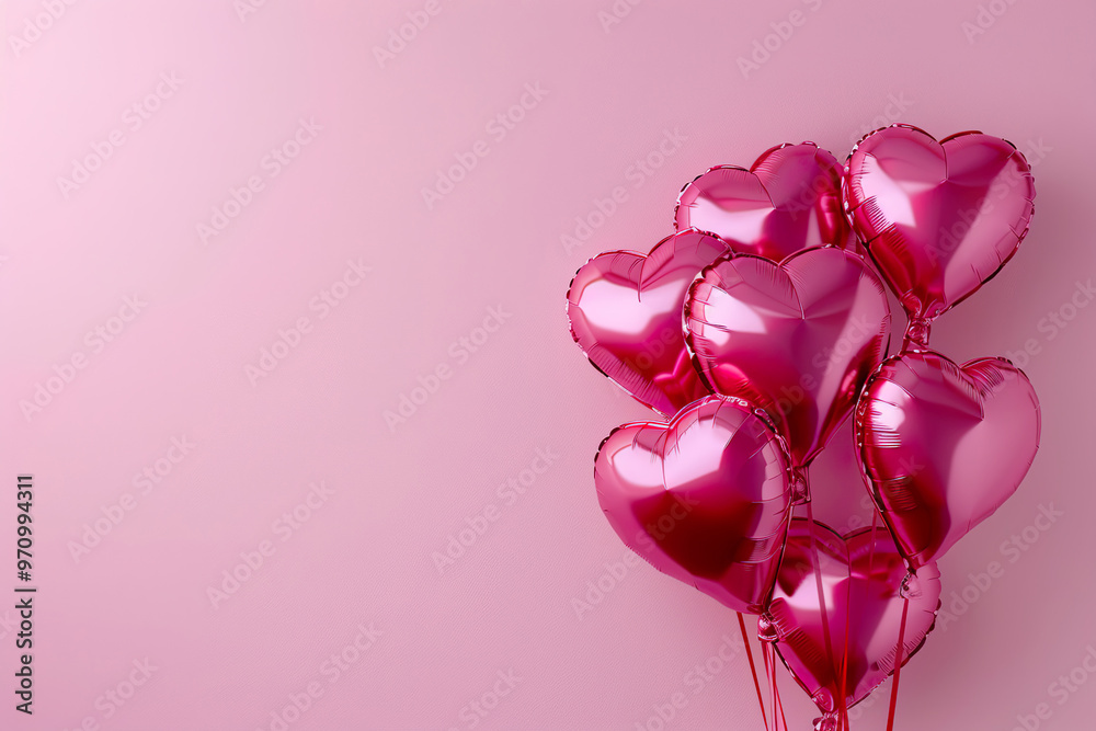 Three pink balloons with a blue background., Three pink balloons with a blue background.,