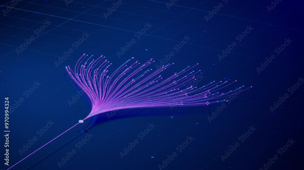 3D Isometric Animation of Colorful Branching Neural Network on Dark Background. Visualization of Artificial Intelligence, Complex Algorithms, Chatbot, Machine Learning and Large Language Models 