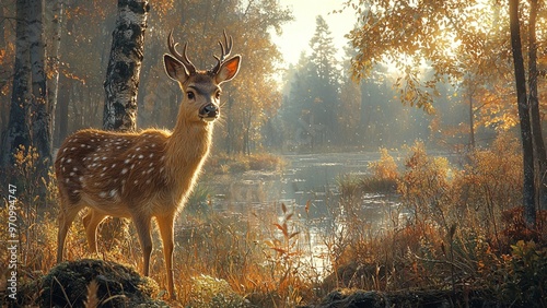 Deer in forest habitat affected by urban expansion, highlighting habitat fragmentation.