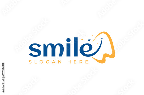 Smile Tooth with dental care logo design, smile, stars, happy face, dental clinic simple minimal logo design