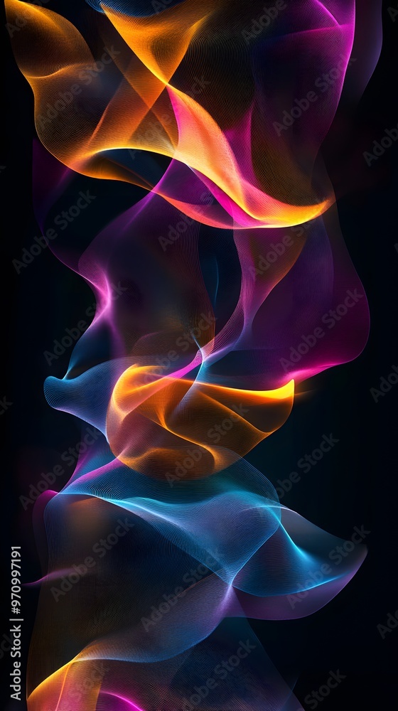 Abstract background with colorful flowing waves on a black background, a futuristic design element Abstract background with colorful flowing waves on a black background, a futuristic design element