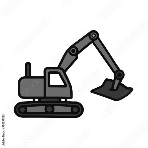 Excavator with Big Bucket Icon, Vector Design 