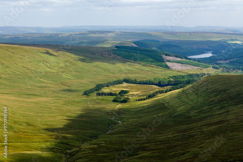 Neuadd Reservoir and hills in the Brecon Beacons National Park, Wales photo