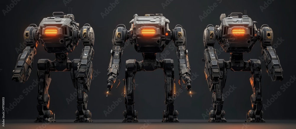 Futuristic combat robots in 3D illustration Futuristic combat robots in 3D illustration