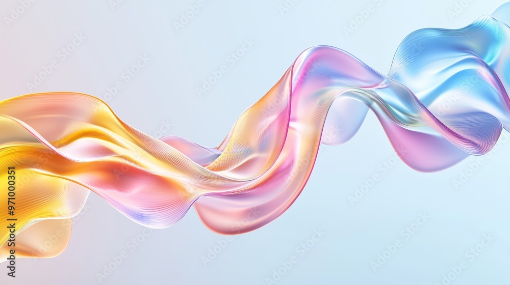 A colorful ribbon-like design flows gracefully across a soft gradient background in a bright and airy setting A colorful ribbon-like design flows gracefully across a soft gradient background in a bright and airy setting