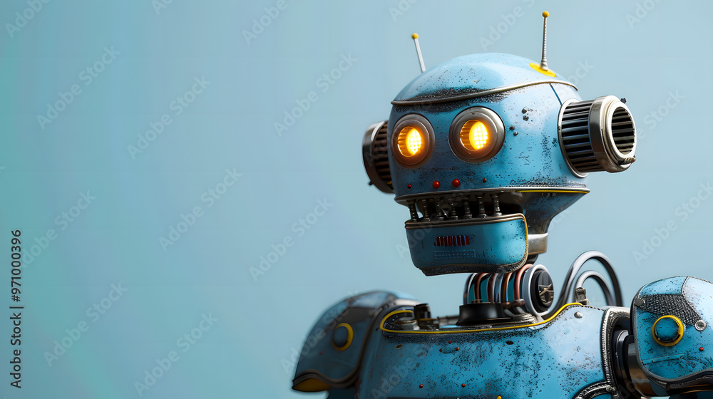 3d rendering. Smiling robot with mock up texts bubbles and messages 3d rendering. Smiling robot with mock up texts bubbles and messages