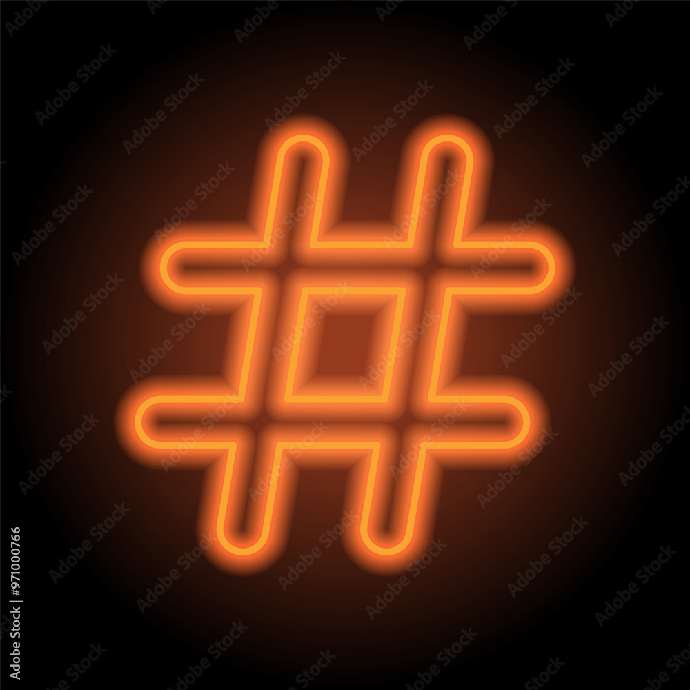 Obraz premium Hashtag simple icon vector. Flat design. Orange neon on black background