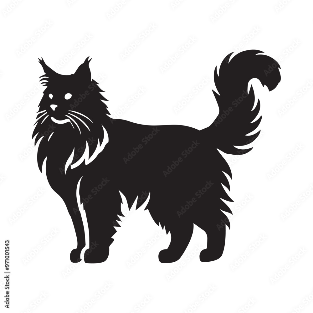 Obraz premium Norwegian Forest cat silhouette Clipart - Cat Vector illustration in black and white