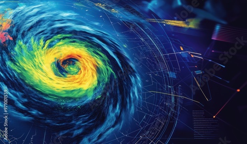 Dynamic weather map with hurricane center for meteorological analysis