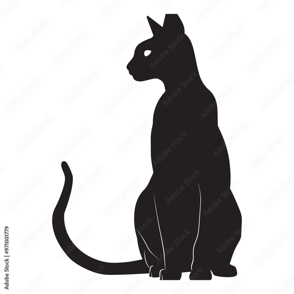 Ocicat cat silhouette Clipart - Cat Vector illustration in black and white
