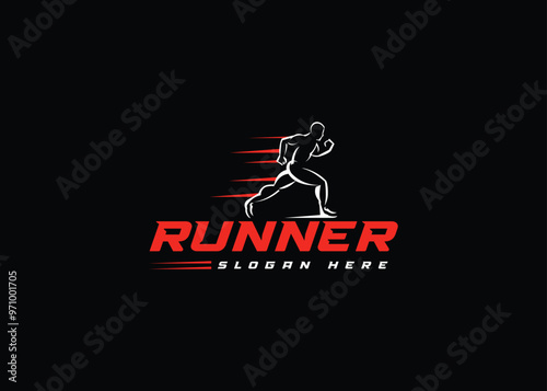 Running athlete logo design, sprint or track runner concept, vector illustration