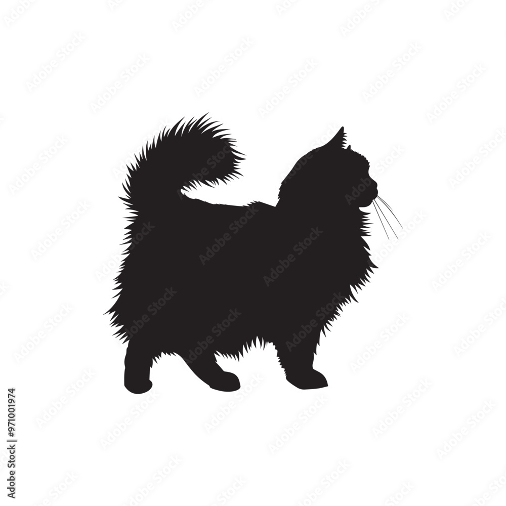 Obraz premium Persian cat silhouette Clipart - Cat Vector illustration in black and white 