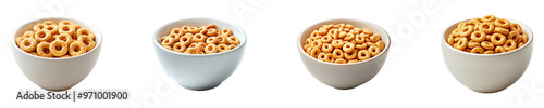 Set, collection of Bowl of cereal with Cheerios isolated on transparent background.