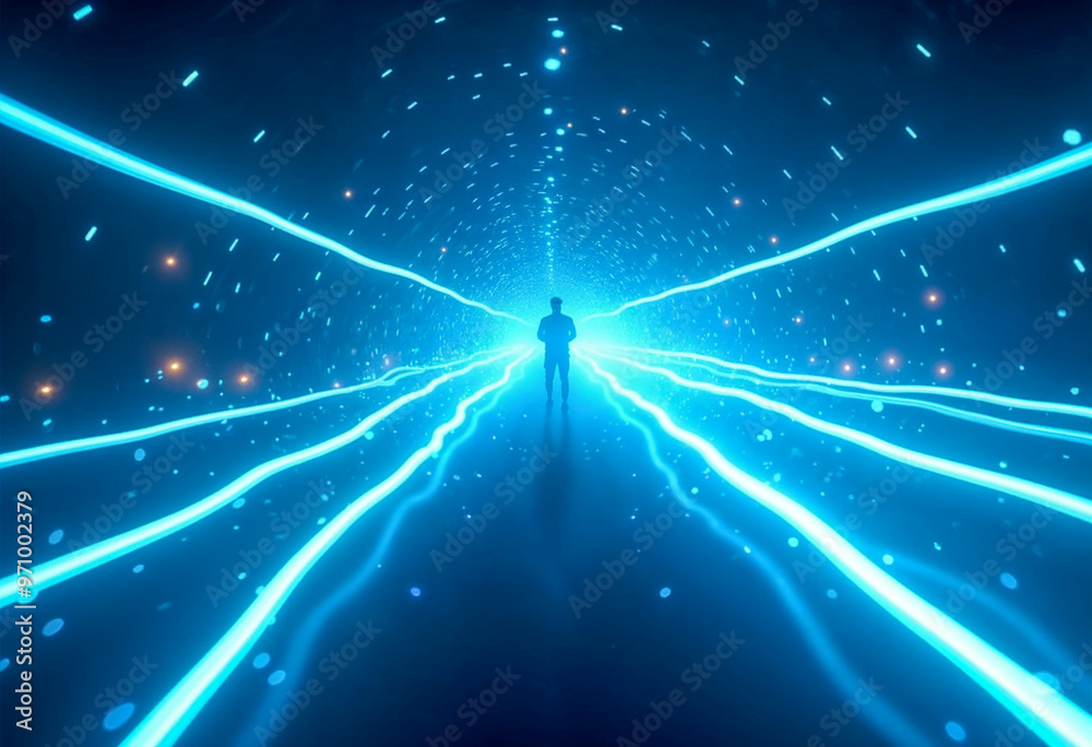 Futuristic Neon Light Tunnel - Digital Abstract Background Futuristic Neon Light Tunnel - Digital Abstract Background