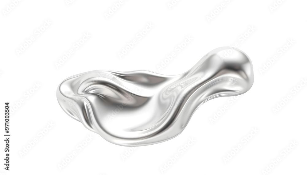 Naklejka premium Chrome metal organic fluid shape isolated on transparent background. 3d rendering.