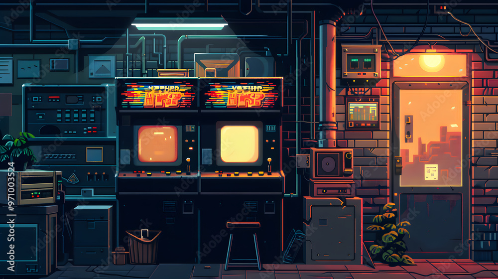 A retro computer game fighter level A retro computer game fighter level