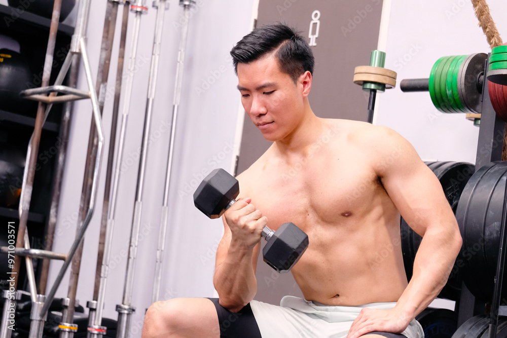 Man exercising with dumbbells in the gym. Healthy exercise concept. Man exercising with dumbbells in the gym. Healthy exercise concept.