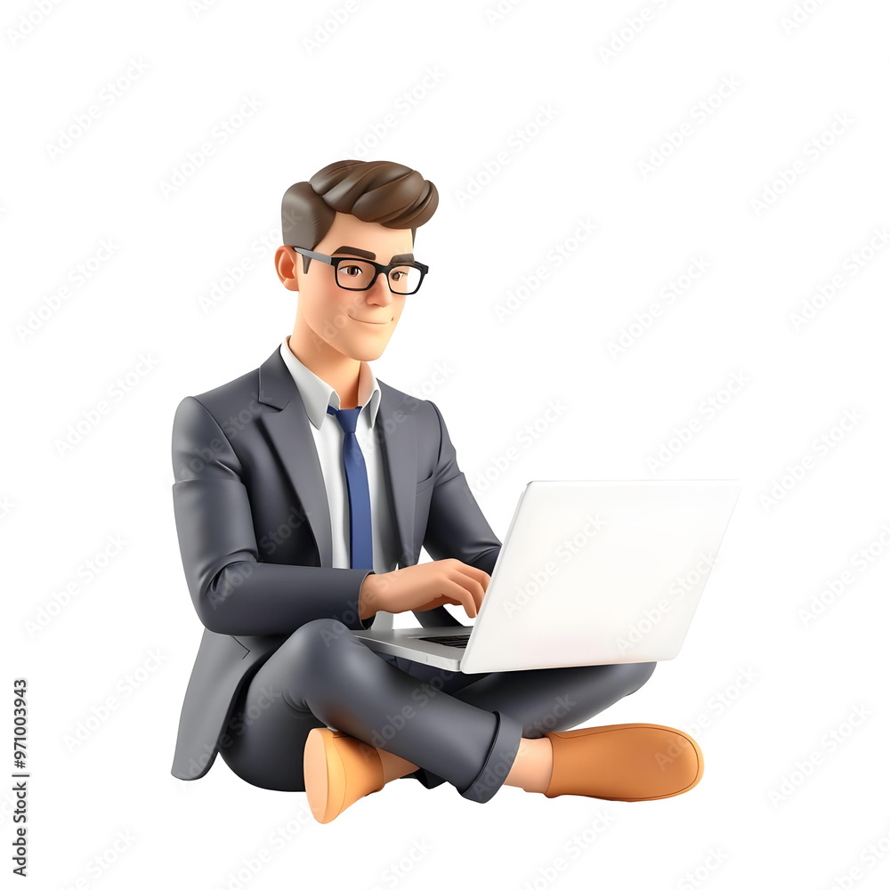 3d illustration of a Businessman working on laptop isolated on transparent background. 3d illustration of a Businessman working on laptop isolated on transparent background.