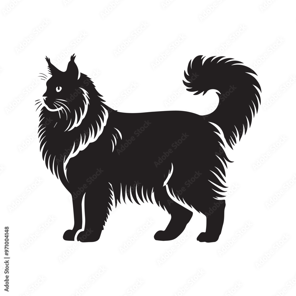 Obraz premium Turkish Angora cat silhouette Clipart - Cat Vector illustration in black and white 