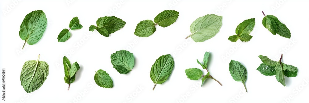 Fresh mint leaves collection for culinary and herbal uses - stock photo Fresh mint leaves collection for culinary and herbal uses - stock photo