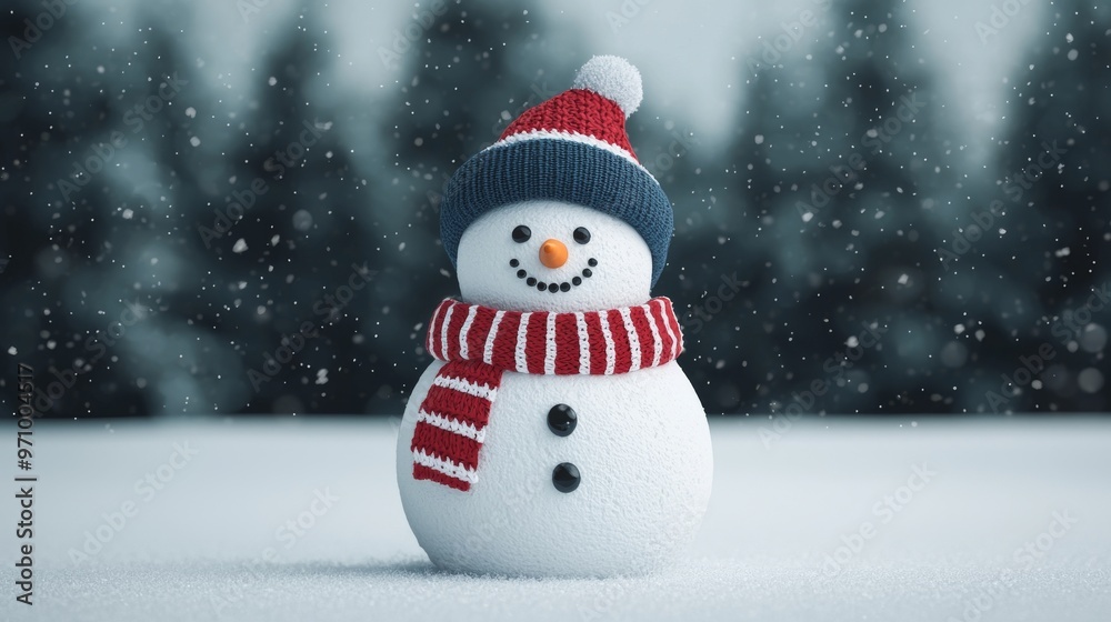Obraz premium Cute Snowman in Winter Wonderland with Snow Falling