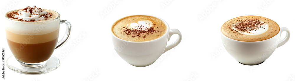 Set, collection of Cappuccino isolated on transparent background. Set, collection of Cappuccino isolated on transparent background.