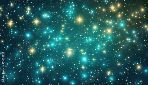 Wallpaper Mural Light blue and green 2D cartoon texture featuring a starry background with bright celestial stars Ideal for ads posters and banners Torontodigital.ca